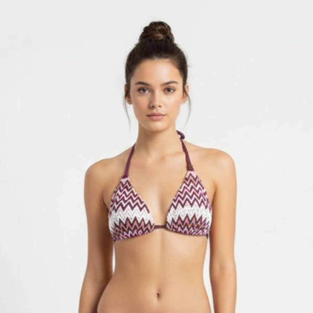 Perry Ellis Knit Bikini Swim Suit Padded Chevron Triangle Slide Top S